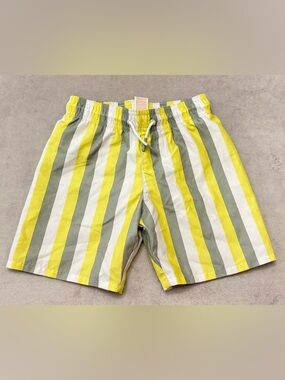 Carter’s Boys Swim Trunks Size 5T Yellow Gray Striped Board Shorts Lined Beach